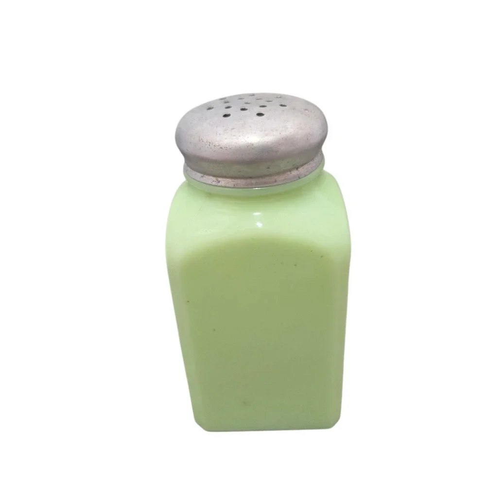 Vintage Jadite Jadeite Green Milk Glass SALT Shaker Metal Lid Depression Era